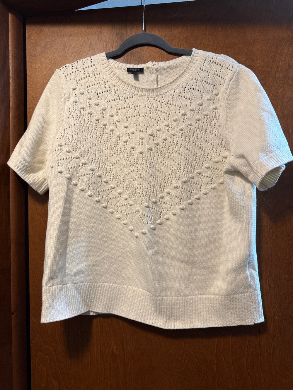 Talbots Cream Pointelle Knit Short Sleeve Sweater xl petite